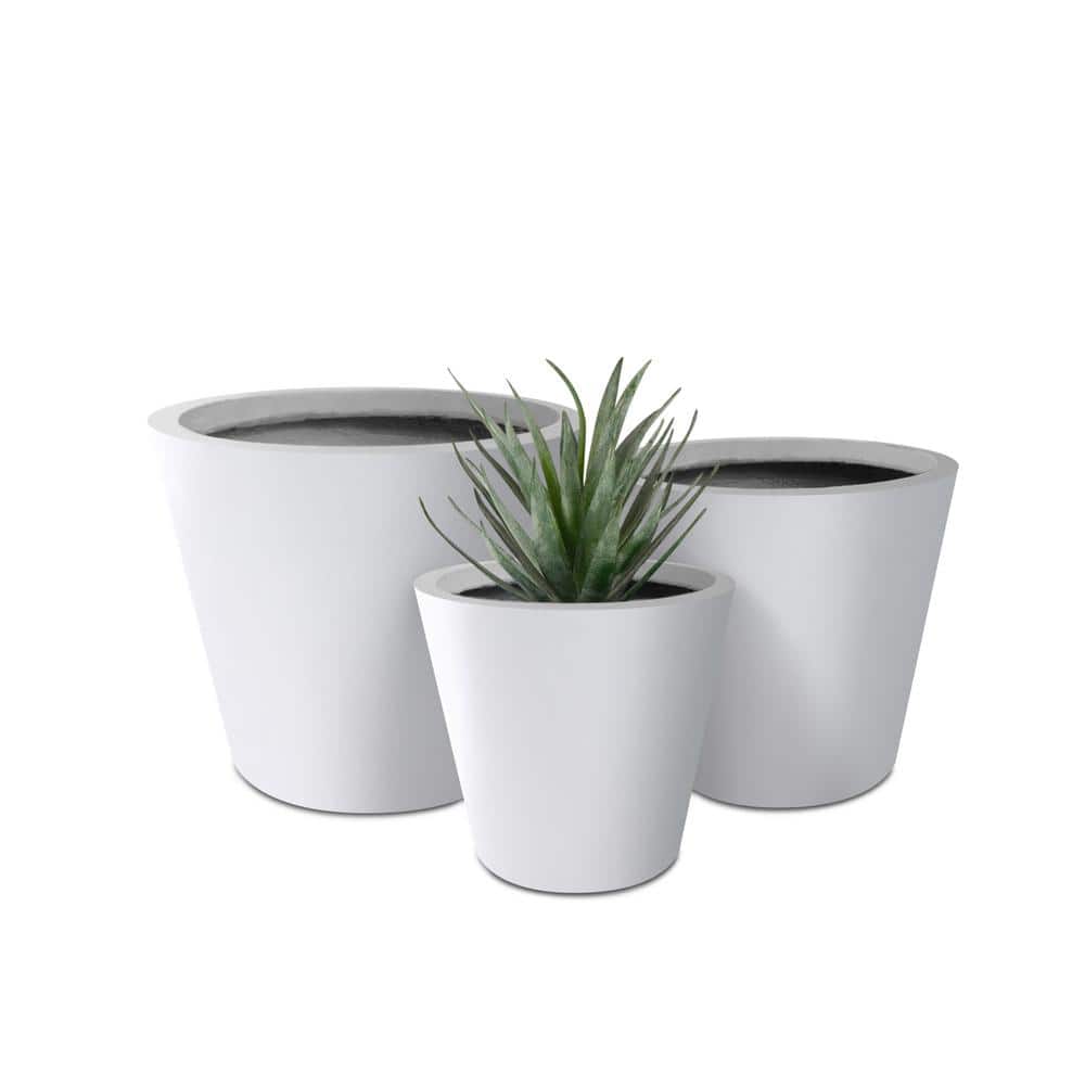 Elegant Pure White 18'' Lightweight Concrete Modern Round Planter