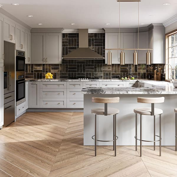 Washington Veiled Gray Plywood Shaker Assembled Wall Kitchen Cabinet 3 Shelves Soft Close 33 in W x 12 in D x 42 in H