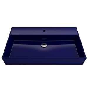 Milano Wall-Mounted Sapphire Blue Fireclay Rectangular Bathroom Sink 32 in. 1-Hole with Overflow