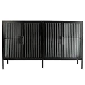 59.17 in. W x 13.86 in. D x 35.91 in. H Black Linen Cabinet with 4 Glass Doors and Adjustable Shelf