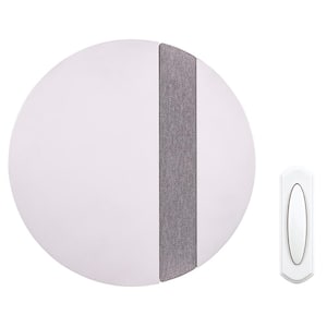 Wireless Round Battery Operated Door Bell Kit in White and Gray Fabric