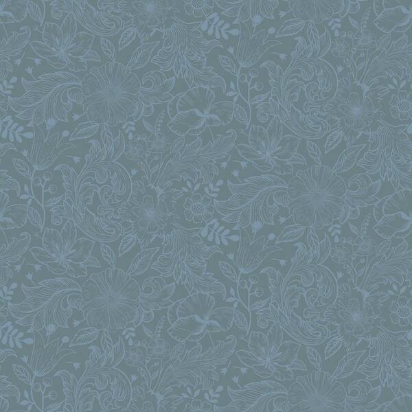 A-Street Prints Wilma Blue Floral Block Print Non Woven Paper Wallpaper