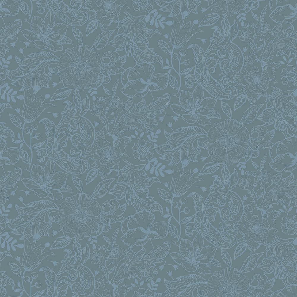 Wilma Blue Floral Block Print Non Woven Paper Wallpaper Sample