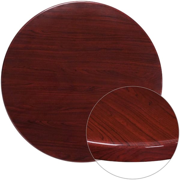 Flash Furniture 36 in. Round High-Gloss Mahogany Resin Table Top with 2 in. Thick Drop-Lip