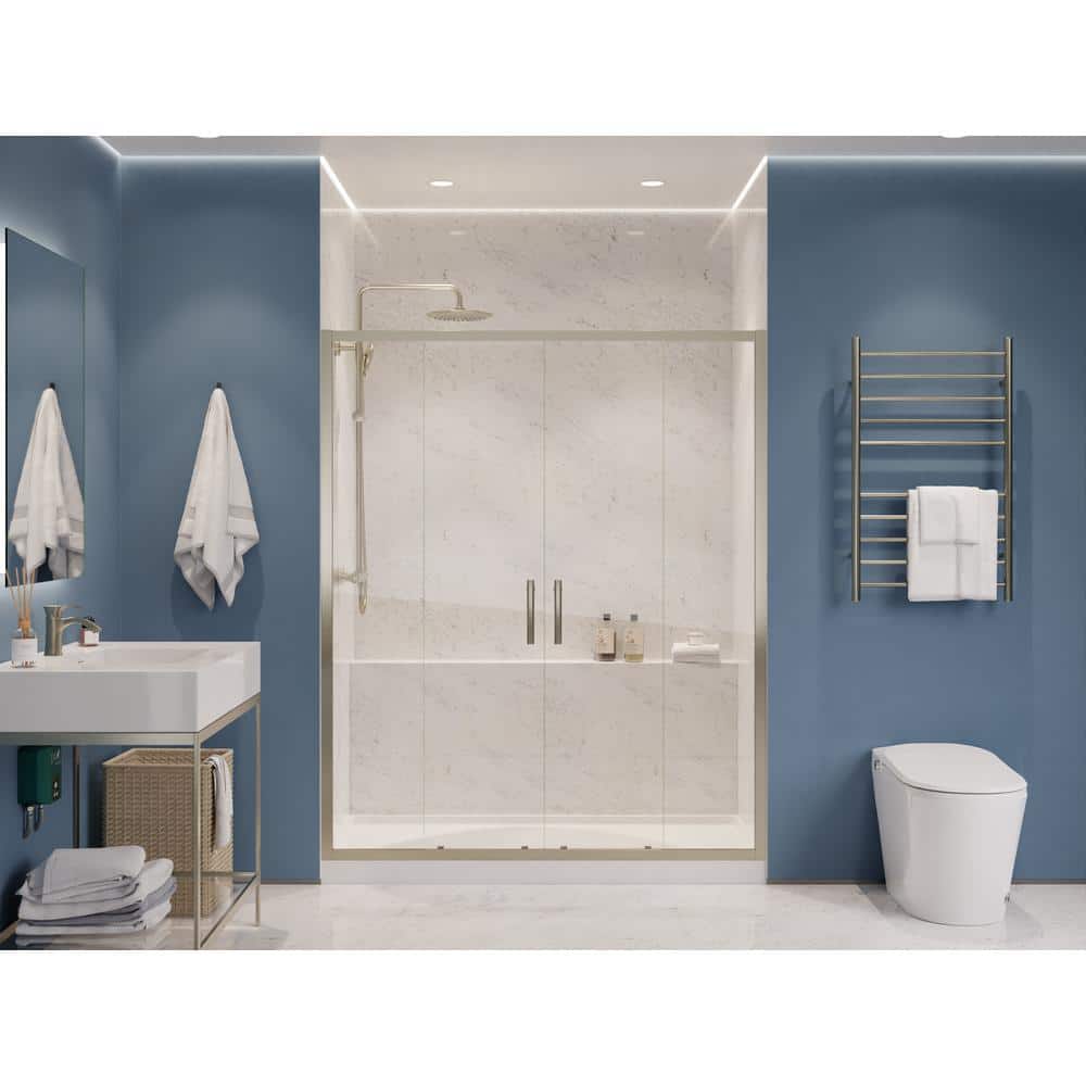 Brushed Nickel Framed Sliding Shower Door with Tempered Glass
