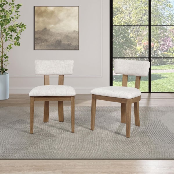 Hanson Dining Chair with Linen Fabric and Medium Oak Wood, 2-Pack