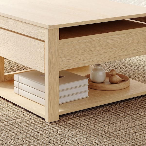 FUFU&GAGA 47.2 in. Natural Rectangular Wood Coffee Table with