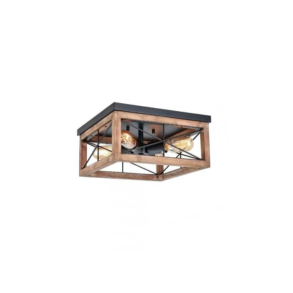 12.6 in. 4-Light Black Wooden LED Flush Mount Ceiling Lights, Farmhouse Clo