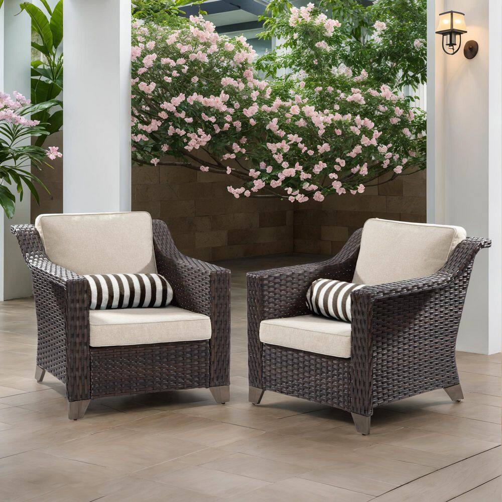 Patio Wicker Outdoor Lounge Chair with Thick Baby Beige Cushions (2-Piece) price history on PriceWatchPro