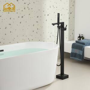 Single-Handle Floor-Mounted Bathtub Faucet High Flow Bathroom Tub Filler with Hand Shower in Matte Black