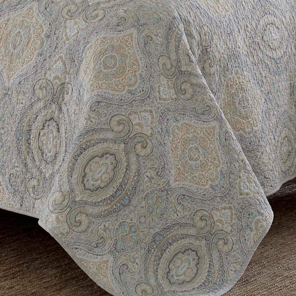 Elegant East Indies Inspired King Cotton Quilt Set in Sophisticated Gray