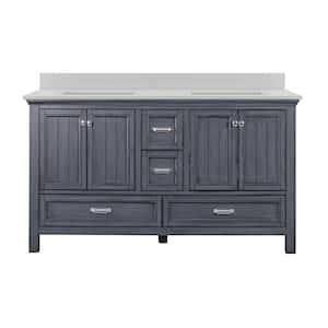 Brantley 61 in. W x 22 in. D x 34.75 in. H Bath Vanity Side Cabinet in Blue with Iced White Engineered Quartz Top