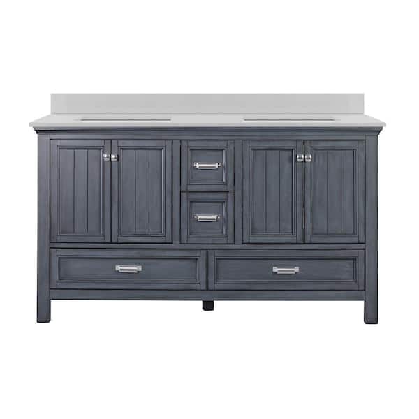 Foremost Brantley 61 in. W x 22 in. D x 34.75 in. H Bath Vanity Side Cabinet in Blue with Iced White Engineered Quartz Top