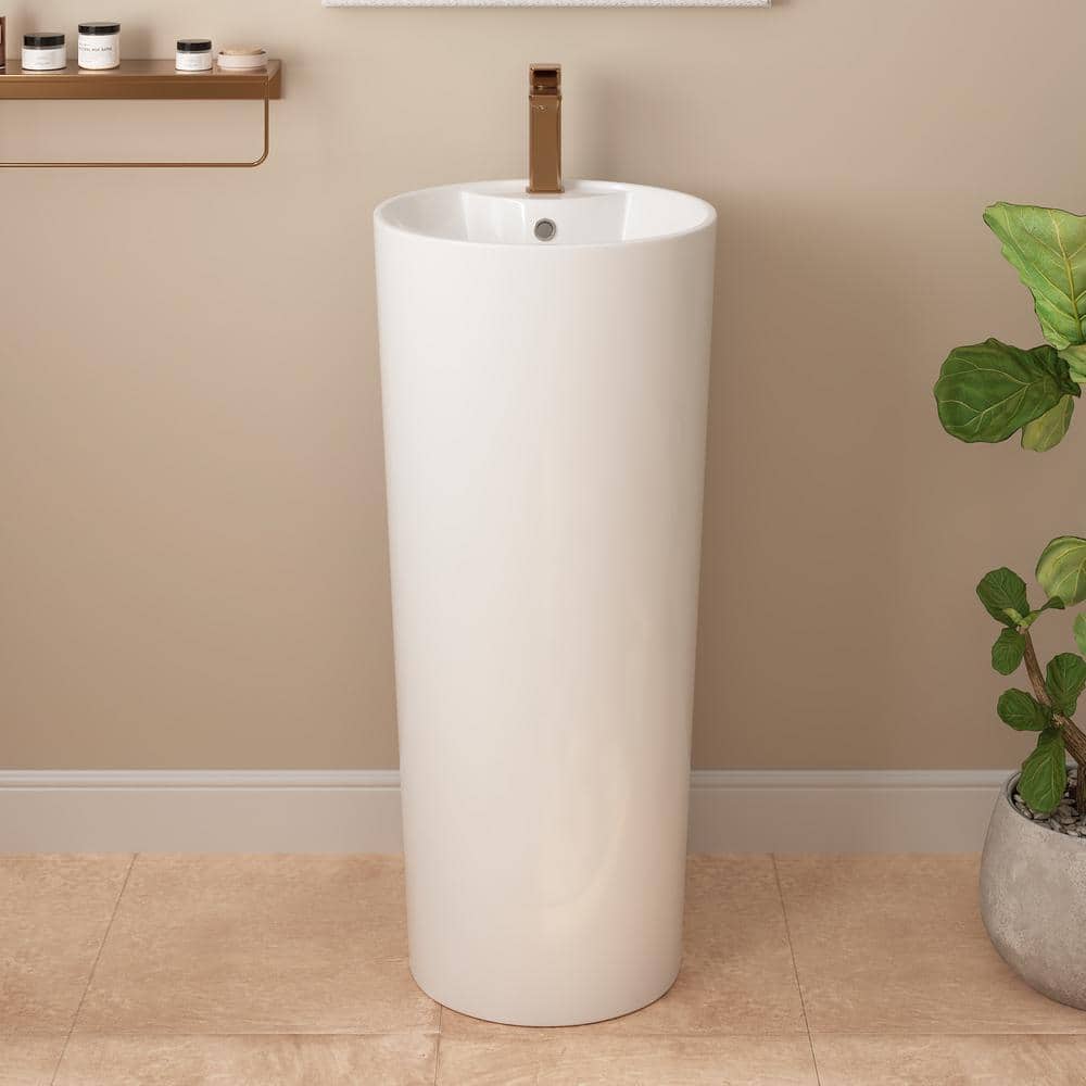 33.66" Tall White Ceramic Pedestal Bathroom Sink