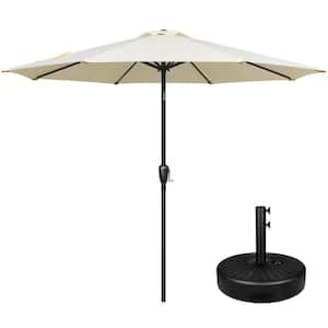 9 ft. Steel Market Tilt Patio Umbrella in Beige with Free Standing Base