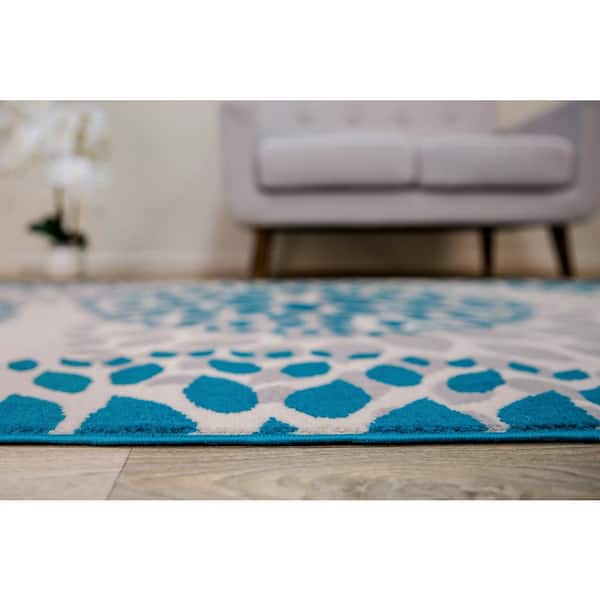 Modern Contemporary Floral Circles Blue 10 ft. x 14 ft. Indoor Area Rug