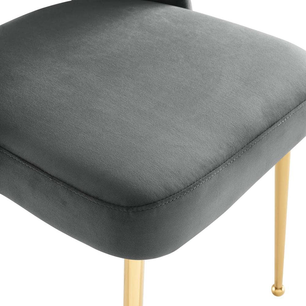 Charcoal Velvet Upholstered Dining Side Chair with Gold Legs