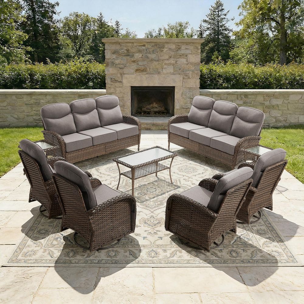Luna 8-Piece Brown Wicker Patio Conversation Set with Swivel Gliders and 6 in. Olefin Gray Cushions price history on PriceWatchPro
