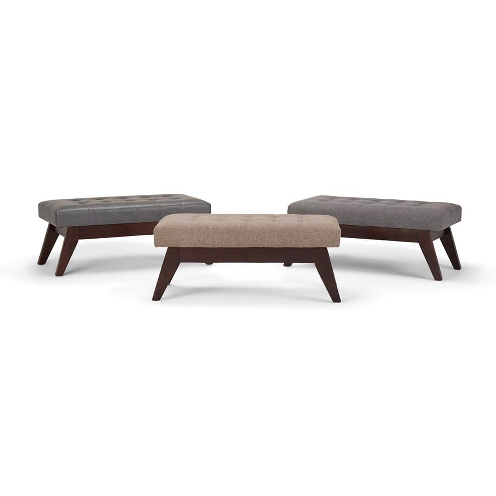 Draper Mid-Century Modern Slate Grey Linen Tufted Ottoman Bench