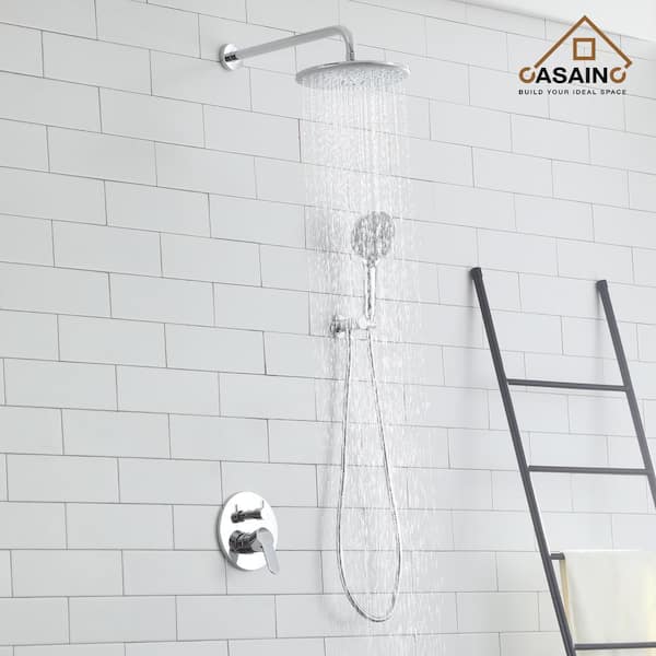 3-Spray with 2.5 GPM 12 in. 2 Functions Tub Ceiling Mount Dual Shower Heads in Spot in Polished Chrome (Valve Included) 3-Spray with 2.5 GPM 12 in. 2 Functions Tub Ceiling Mount Dual Shower Heads in Spot in Polished Chrome (Valve Included)