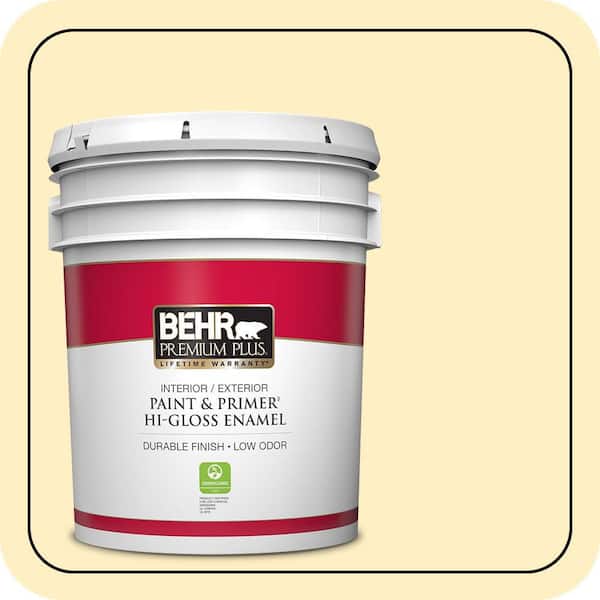 BEHR PREMIUM PLUS 5 gal. #380A-2 Moonlit Yellow Hi-Gloss Enamel Interior/Exterior Paint & Primer