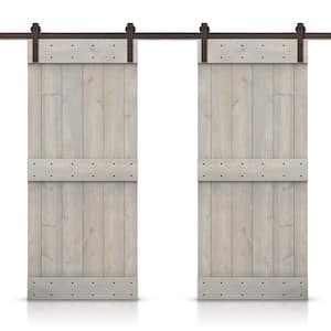 Mid-Bar 40 in. x 84 in. Silver Gray Stained DIY Solid Pine Wood Interior Double Sliding Barn Door with Hardware Kit