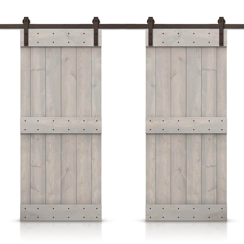 Mid-Bar 88 in. x 84 in. Silver Gray Stained DIY Solid Pine Wood Interior Double Sliding Barn Door with Hardware Kit price history on PriceWatchPro
