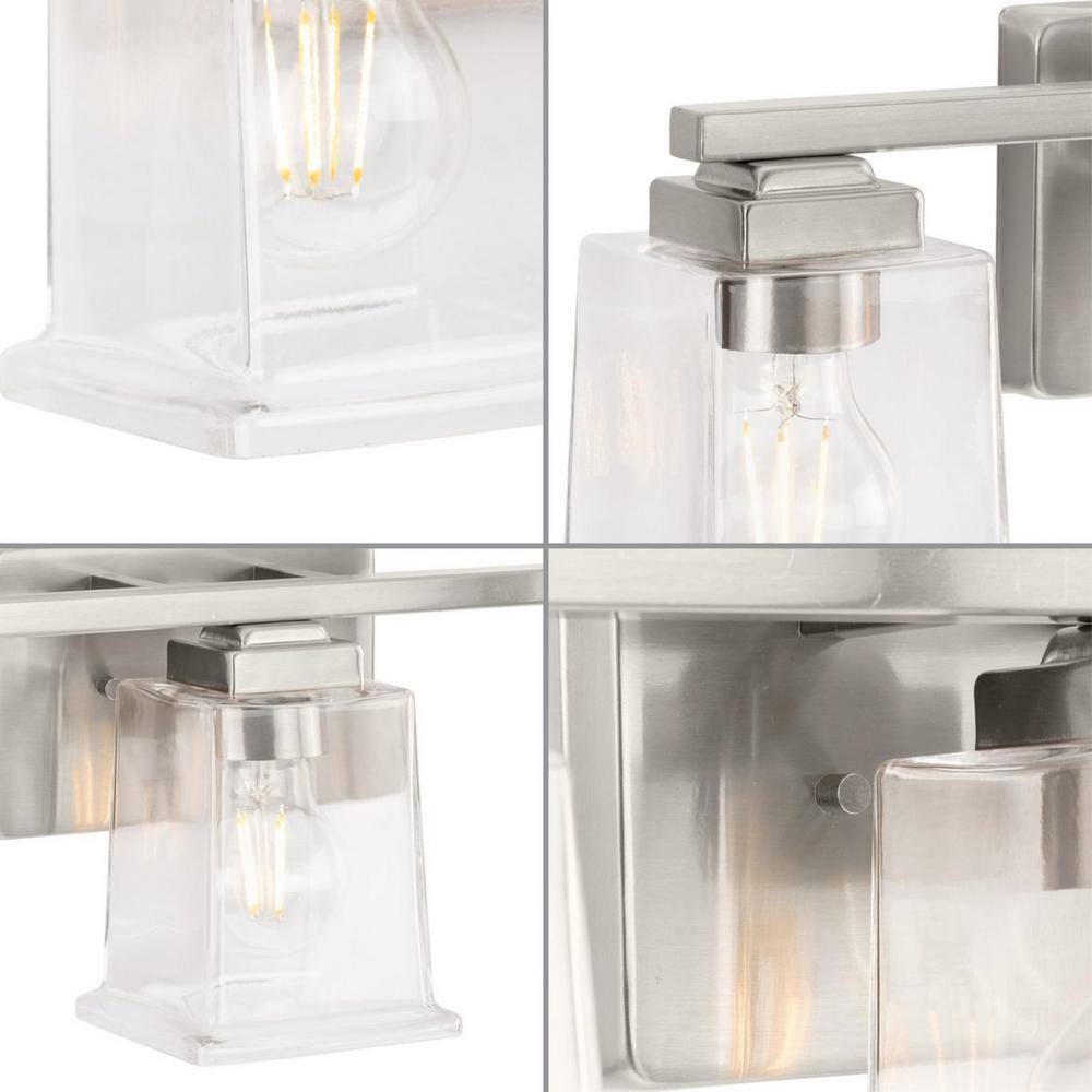Brushed Nickel 3-Light Vanity with Clear Glass Shades