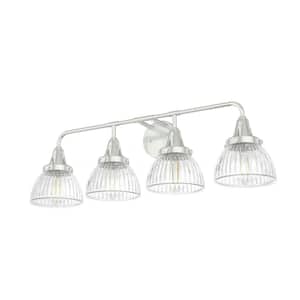 Cypress Grove 33 in. 4 Light Brushed Nickel Vanity Light with Clear Holophane Glass Shades Bathroom Light