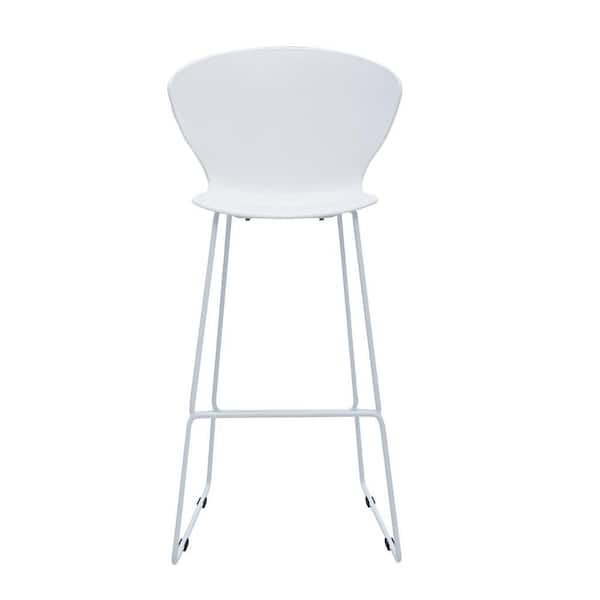 HomeRoots 30 in. White Low Back Metal Bar Chair with Plastic Seat Set of 2