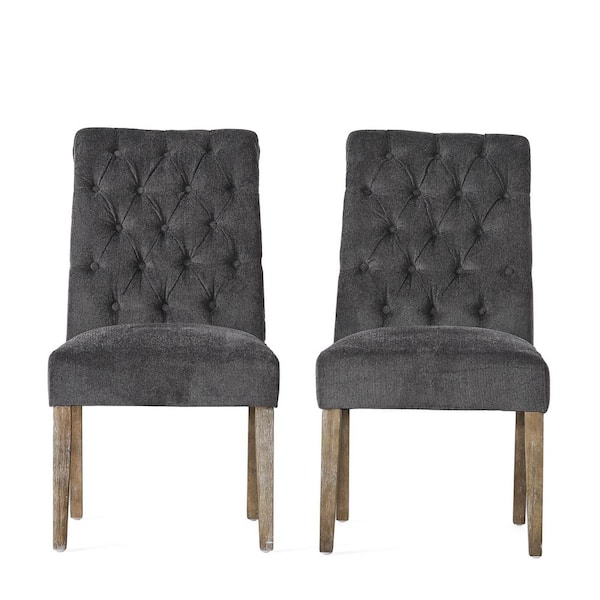 Noble House Dinah Dark Grey Fabric Tufted Dining Chairs (Set of 2)