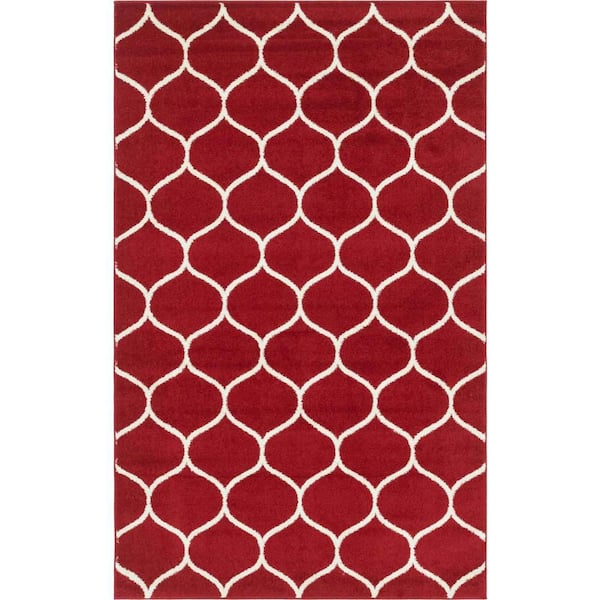 Unique Loom Trellis Frieze Rounded Red 5 ft. x 8 ft. Area Rug