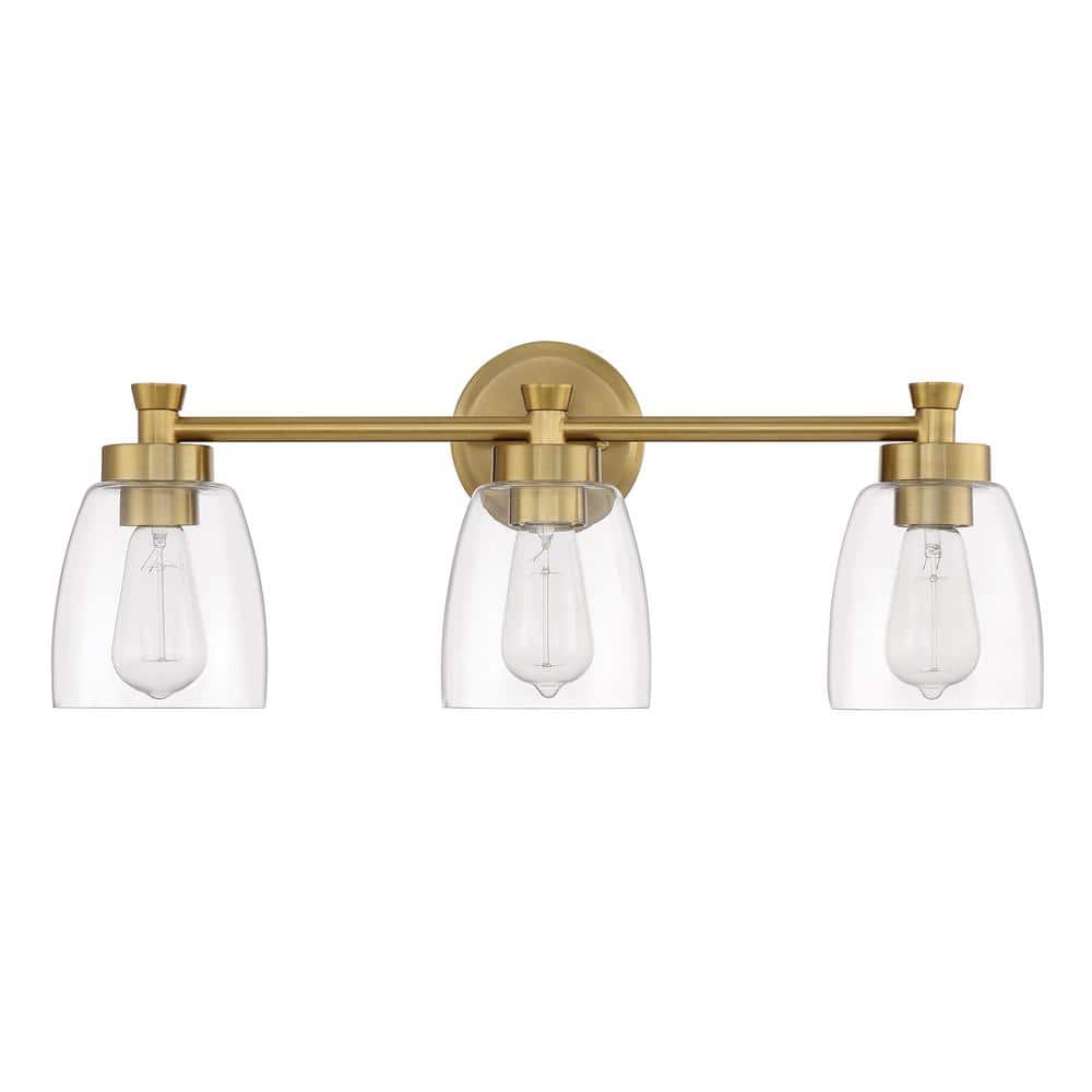 Henning Satin Brass 3-Light Vanity with Clear Glass Shades