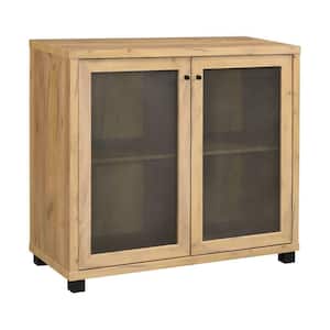 Modern Farmhouse Oak and Black Wood Accent Console Cabinet with 4-Compartments