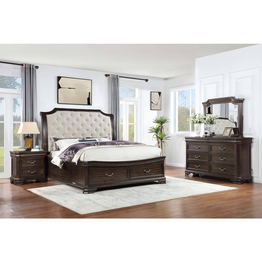 New Classic Furniture Lyndhurst 4-Piece Walnut California King Wood Bedroom Set (Bed, Dresser, Mirror, Nightstand)