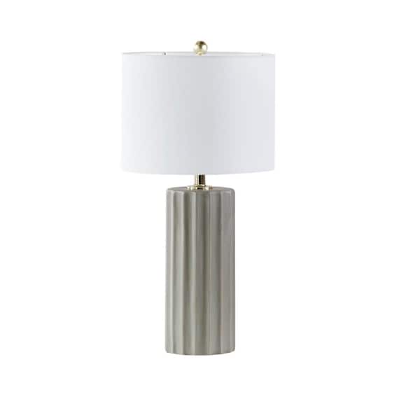 INK+IVY Glendale 27 in. Grey Ribbed Ceramic Table Lamp
