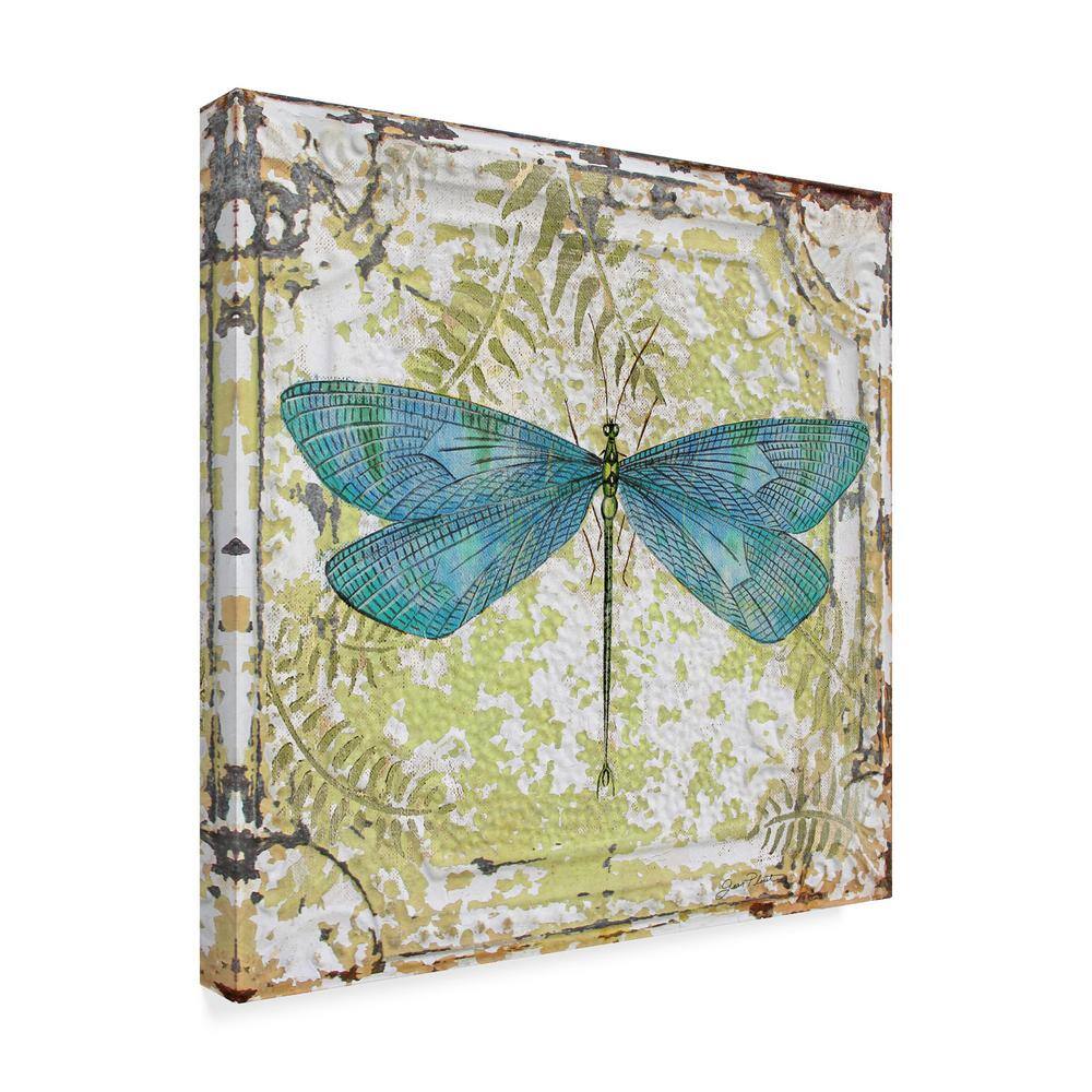Blue Dragonfly on Green Tin Tile Canvas Art 18'' x 18''