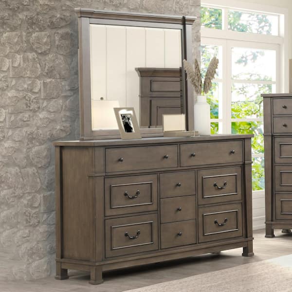 Yates Dark Walnut 9-Drawer 63 in. Dresser with Mirror