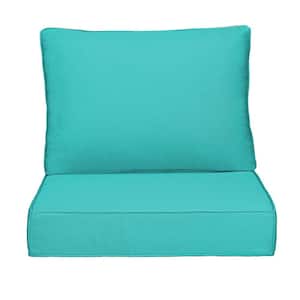 20 in. x 23 in.  Outdoor Chair Cushions 2-Piece Deep Seat and Clasped Cushion Set for Patio Furniture in Pool Blue