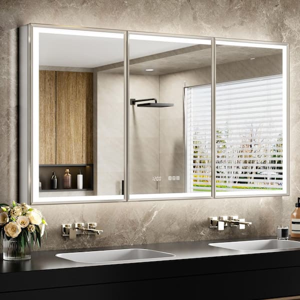 Nova 60 in. W x 30 in. H Rectangular Aluminum Recessed/Wall Mount Dimmable Fogless Lighted Medicine Cabinet with Mirror