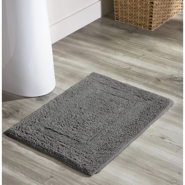 Lux Collection Grey 17 in. x 24 in. 100% Cotton Reversible Race Track Pattern Bath Rug
