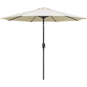 9 ft. Round Outdoor Market Patio Umbrella with Crank and Push Button Tilt in Beige