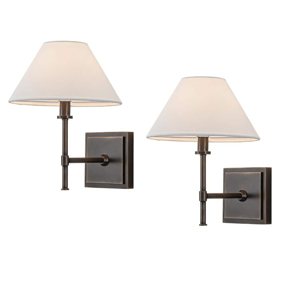 Modern Bronze 12'' Tall 1-Light Fabric Shade Wall Sconces Farmhouse White Linen Tapered Shade Sconce(2 Pack) price history on PriceWatchPro