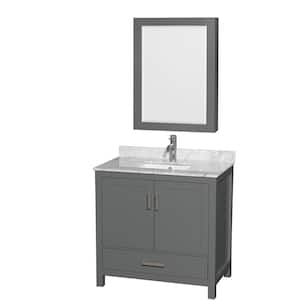 Sheffield 36 in. W x 22 in. D x 35 in. H Single Bath Vanity in Dark Gray with White Carrara Marble Top and MC Mirror