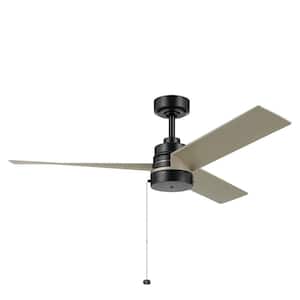 Spyn Lite 52 in. Indoor Satin Black Downrod Mount Ceiling Fan with Pull Chain