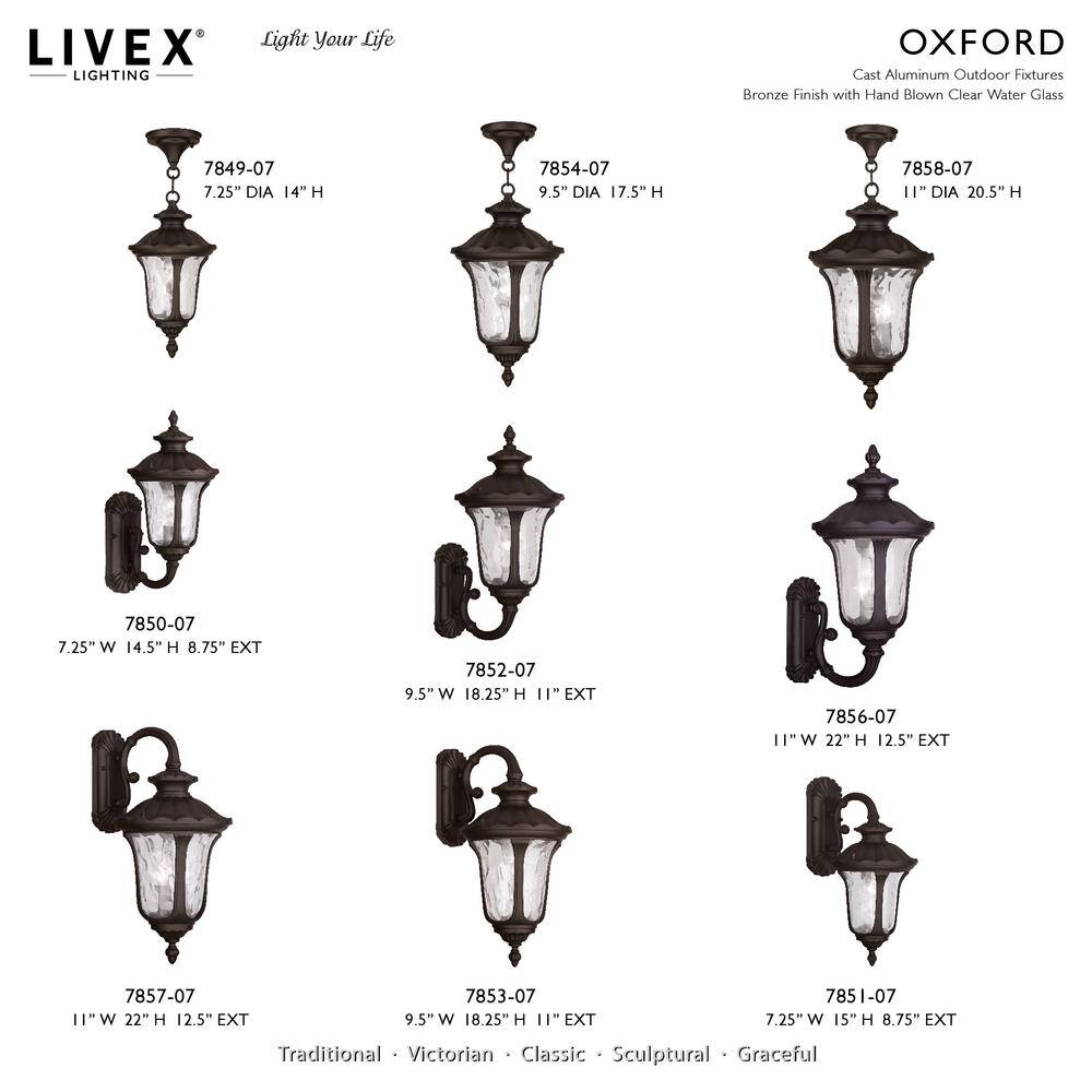 Oxford Elegance Bronze 3-Light Outdoor Wall Lantern with Clear Water Glass