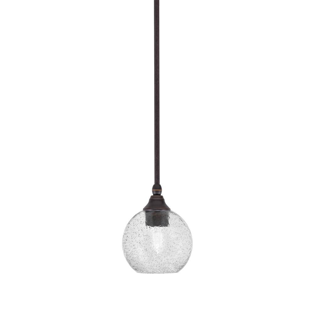 Sparta 100-Watt 1-Light Dark Granite Shaded Pendant Light with Smoke Bubble