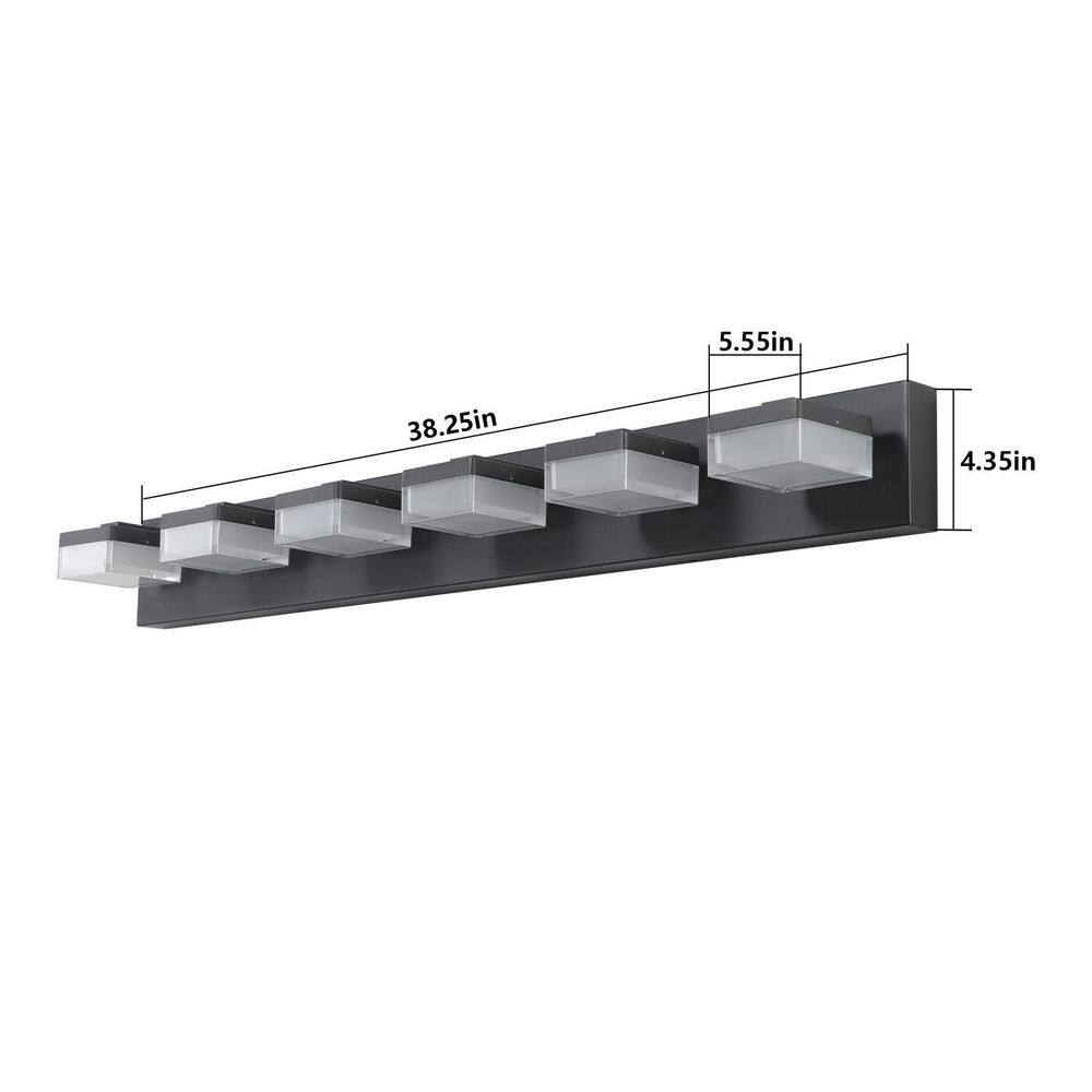 38.2 in. 6-Light LED Matte Black Bathroom Vanity Light Strip 6000K Dimmable with Acrylic Shade price history on PriceWatchPro