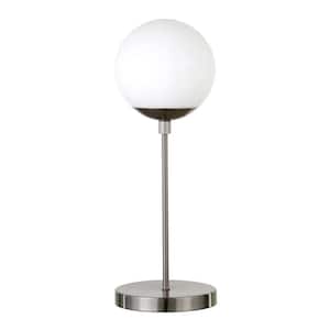 Theia 21 in. Brushed Nickel Table Lamp with White Frosted Globe Shade