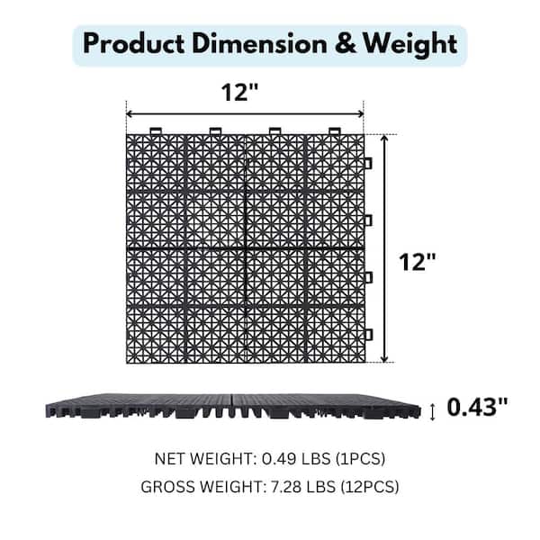 1 ft. x 1 ft. Square Plastic Deck Tile in Black, Waterproof, All